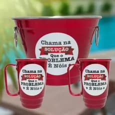 Kit Balde de Gelo e Caneca de Alumínio Personalizado Para Presente Festa Decoração Aniversário