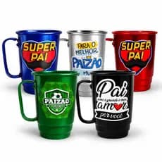 Kit 5 Canecas de Alumínio 450ml Personalizadas Dia dos pais Presente Super Pai Lembrança