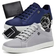 Kit 2 Tênis Masculino Sapatênis Polo Fran Básico Casual Com Carteira Cinto e Relógio London