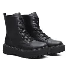Bota Coturno Feminina Preto Verniz Tratorada Cano Curto Blogueira Confortável Falcucci