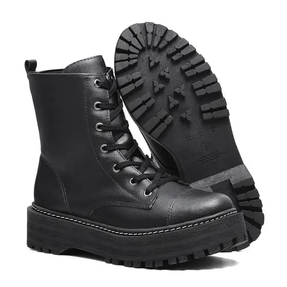Bota Cortuno Feminina Preto Fosco Tratorada Cano Curto Blogueira Confortável Falcucci