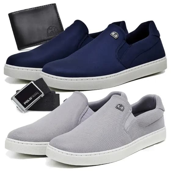 Kit 2 Tênis Masculino Slip On Sapatênis Casual Básico Polo Fran Com Carteira Cinto Bali