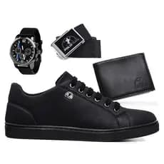 Kit Sapatênis Casual Tênis Polo Fran + Relógio +  Carteira + Cinto London