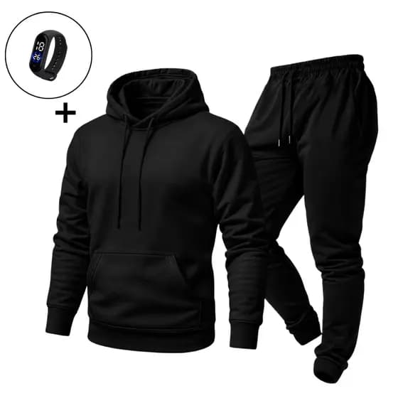 Conjunto Moletom Unissex Flanelado Premium Com Capuz Bolso Canguru  Calça com Relógio Digital