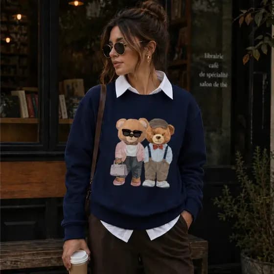 Moletom Feminino Estampa Urso Casual Blogueira Fashion 2026