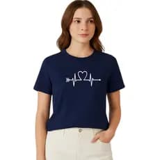 Camiseta Estampada Batimento Cardíaco Apaixonado Amor Algodão Confortável