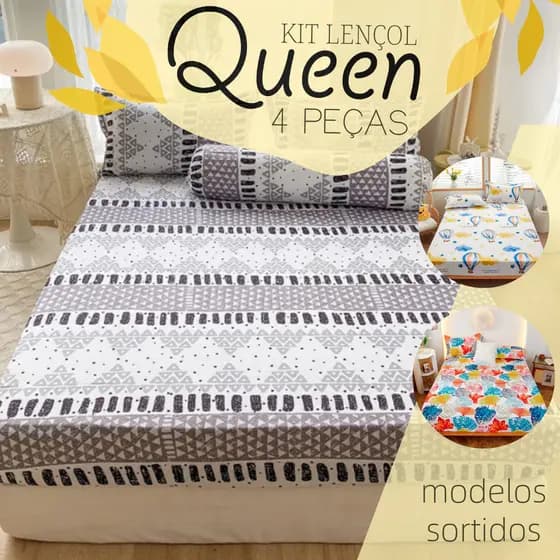 Jogo de Lençol 4 Peças Queen Microfibra ESTAMPADO - ESTAMPAS DE MANEIRA SORTIDA