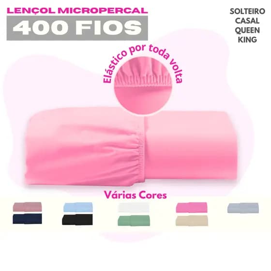 Lençol Micropercal  - AVULSO - 400 Fios Liso Hypercal  - Solteiro Casal Queen e King