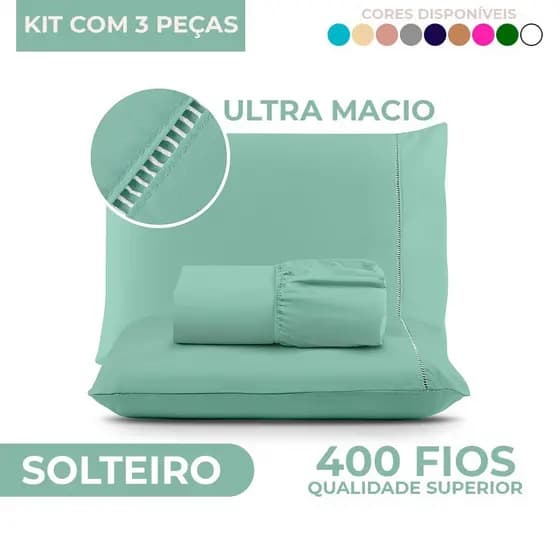 Jogo de Lençol Solteiro Micropercal 400 Fios Ponto Palito - Solteiro / Casal / Queen / King