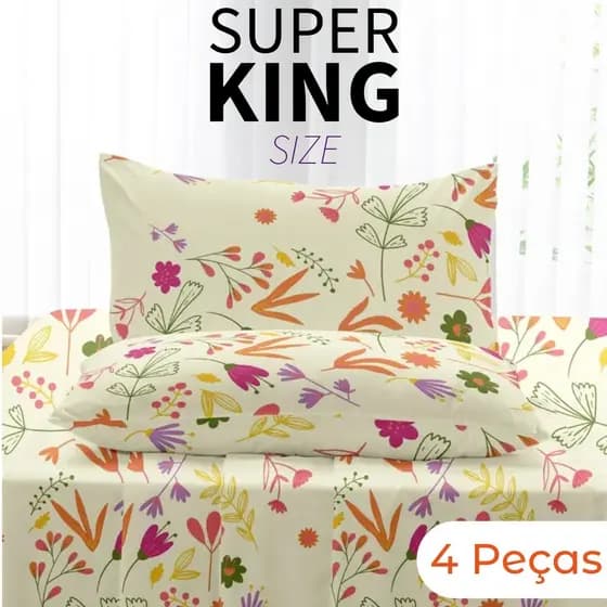 Jogo de Lençol King Microfibra 4 Peças - 1,93m x 2,03m x 30cm de Altura Estampas Sortidas