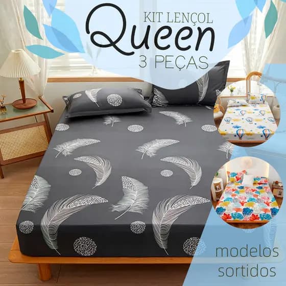Jogo Lençol Casal Queen Antialérgico 3 Peças Estampas Sortidas Microfibra