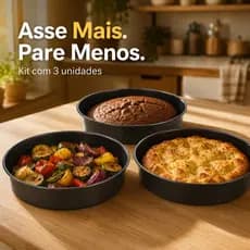 Kit 3 Peças Assadeira Formas Antiaderente Redonda Aço Carbono Não Gruda 24cm