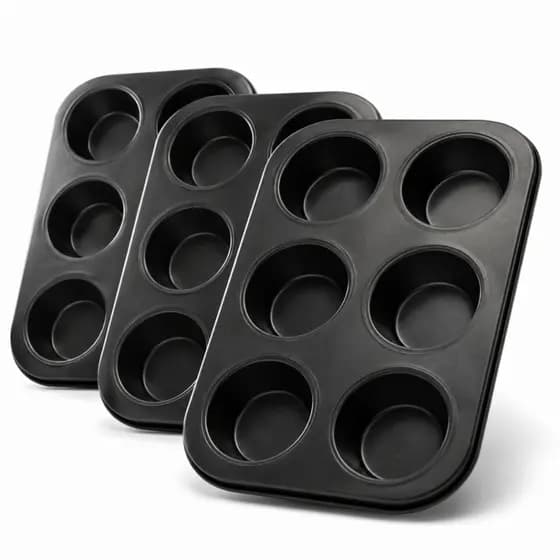 Kit Forma Assadeira Cupcake Pão De Queijo Empada 3 Peças 6 Furos Antiaderente Aço Carbono