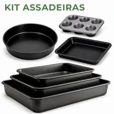 Kit Assadeiras Forma Antiaderente Bolo Lasanheira Sobremesa Retangular Redonda Cupcake 3 Tamanhos
