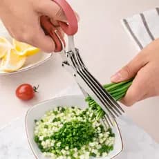 Tesoura Cozinha Cortar Picar Legumes Verdura e Ervas 5 Lâminas Inox Temperos Ervas