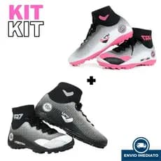 KIT 2 PARES - Chuteira Botinha Society Grama Sintética Lançamento - Promoção