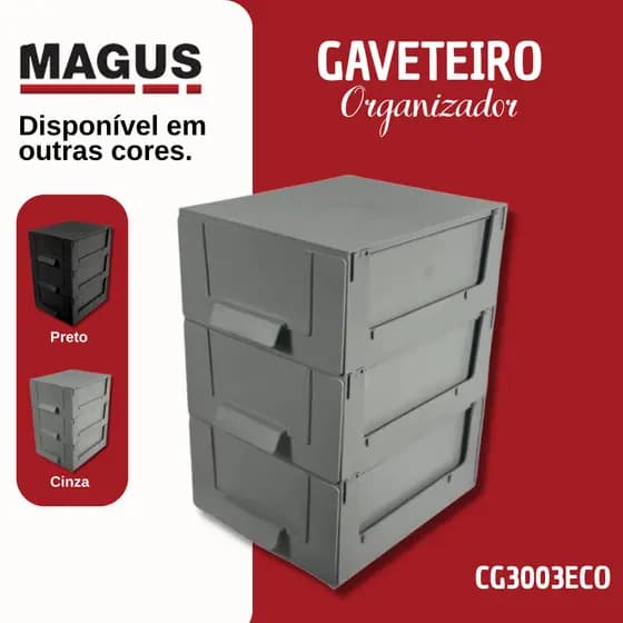 Gaveteiro Organizador Multiuso P/ Ferramentas, Peças e Escritório C/ 3 Gavetas Grades CG3003 MAGUS