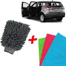 Kit de Lavagem de Carro Luvas de Limpeza de Carro e Motocicleta + 3 Panos Microfibra Toalha Mágica