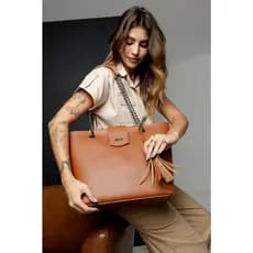 Bolsa Feminina Grande com Zíper e Botão de Pressão Retta