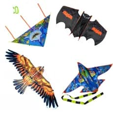 Kit Com 4 Pipas Chinesa 3d Importada Poliéster - Águia + Avião + Morcego + Triangulo Com 40 Metros de Linha de Nylon