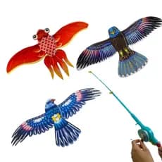 Pipa Pequena Para Criança Águia Azul Ou Peixe Carpa 3D 35CM X 17,5CM C/Suporte De Linha Nylon e Vareta Vara De Pesca
