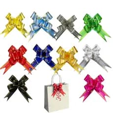 Kit 100 Laços Fita Fácil Metalizados Lacinhos Tamanho Pequeno 25cm x 1,5cm Cores Sortidas P Embrulhar Presente Decoração