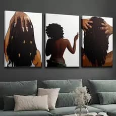 KIT 3 Quadros Beleza Negra Cabelo Longo | Decoração Sala Feminino Pop Art
