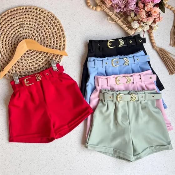 Shorts Alfaiataria com Cinto Infantil Menina / TAM 4 ao 12