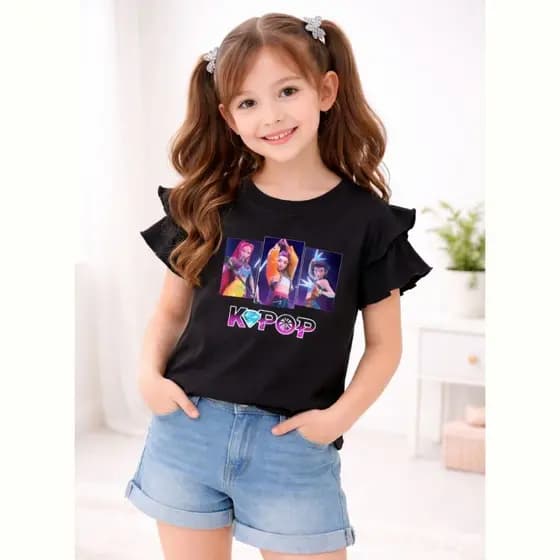Blusa Babado Huntrix K-Pop Infantil Menina 4 ao 12 Ribana Canelado Blusinha Infantil Menina Feminino