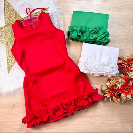 Vestido Branco, Verde e Vermelho Infantil Menina com Glitter / TAM 2 ao 10 / Vestido Infantil Menina Verão Leve
