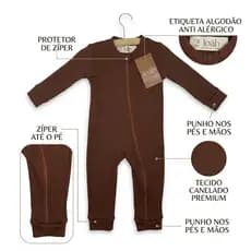 Macacão Bebê Canelado Zíper Algodão Punho Macio Antialérgico Menina Menino RN ao GG Minimalista