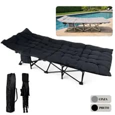 Cama Espreguiçadeira Dobrável Portátil Com Colchão Removível Bolsa Camping Viagem Resistente