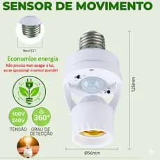 Sensor de Movimento para lâmpada Soquete E27 c/ sensor de presença Bivolt 110V~220V Max 60W