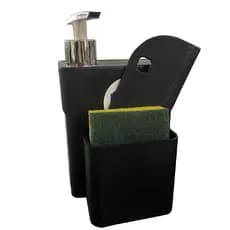 1 Porta Detergente Dispenser Com Suporte Para Bucha 500ml Bico Dosador Preto Dispenser Armazenamento Porta Sabão Sabonete