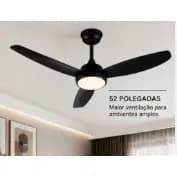 Ventilador De Teto 52 Polegadas Com Luz, Ventilador De Teto Preto - Genérico 220V 50/60Hz