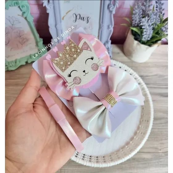Kit de laços e tiara tiara Gatinha tiara adaptável laço holográfico passeio presente festa