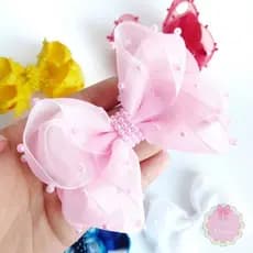 Laço de organza com pérolas laço luxo laços de cabelo infantil laço de cabelo para festa