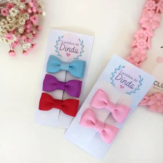 Kit Mini laço gravatinha duplo (Presilha toda forrada e com borrachinha antideslizante) laço para bebe presilha bebe