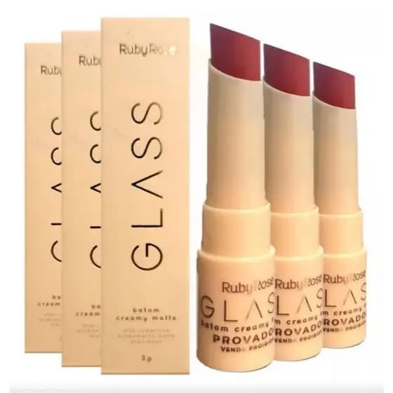 Batom Creamy Matte Glass HBF567 Ruby Rose Alta Cobertura Cores