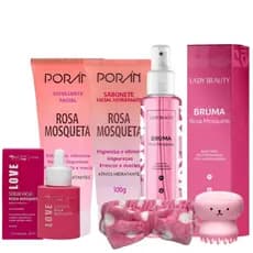 Kit Rosa Mosqueta Skin Care Limpeza Facial cuidados Completo com Sabonete esfoliante serum e bruma