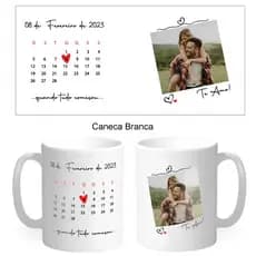 Caneca de Calendário Personalizada com foto e data | dia dos Namorados, Casamento, aniversário