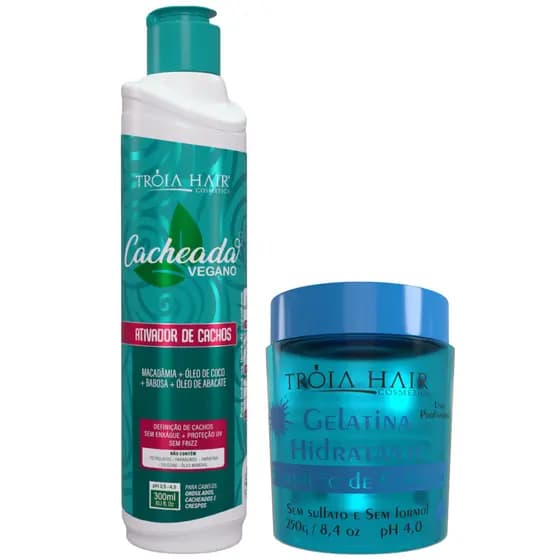 Ativador de Cachos 300ml + Gelatina Hidratante 250g Tróia Hair – Definição, Fixação e Leveza