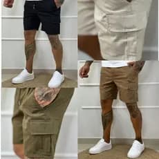 Bermuda Cargo Masculina Street Curta Shorts Sarja Casual Com Bolso Lateral 4 Bolsos