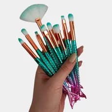 Kit 10un Pincéis Sereia Maquiagem Feminina Pó Base Contorno