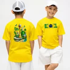Camiseta Infantil Brasil Copa 2026 Taça Camisa Confortável 100% Algodão Fio 30.1