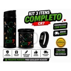 Presente Cristiano Ronaldo CR7 – Garrafa de Água Copo e Relógio Digital Infantil - Nome da Criança