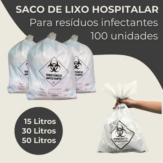 100 Sacos de Lixo Resíduo Infectante Hospitalar Vabene 15L - 50L - 30L Grande Qualidade