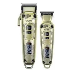 Kit Máquina de Cortar Cabelo e Acabamento Profissional VGR V-643 Sem Fio Com Display