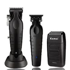 Kit Barbeiro Iniciante Barbearia Combo de Máquinas Kemei 2296-2299-1102 Profissional