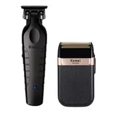 Máquina de Acabamento Kemei 2299 + Shaver 2024 Kit Kemei Profissional Barbeiro